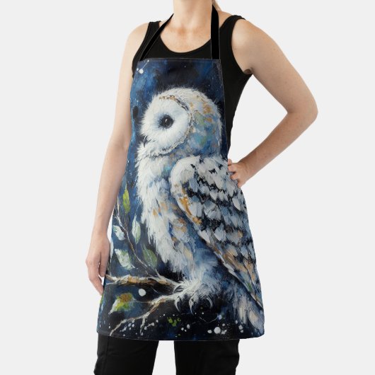 Tablier Chouette blanche sur branche dans la peinture lune (Insitu)