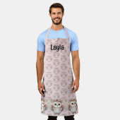 Tablier Chouette Boho Kawaii Illustration rose (Porté)