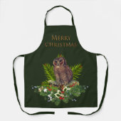 Tablier Chouette de Noël Nature et Faune Vacances Vert (Recto)