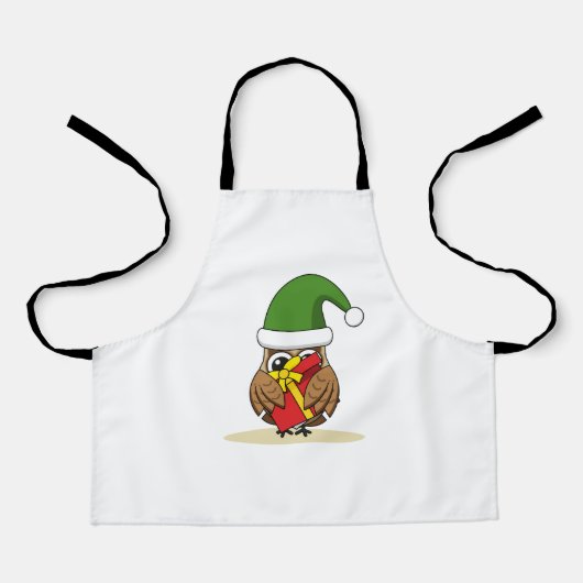 Tablier Chouette elfe de Noël avec présent (Recto)