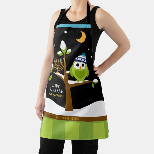 Tablier Chouette Hanoukka et Menorah Snowy Tree Nuit (Insitu)