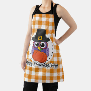 Tablier Chouette pèlerine sur Plaid orange - Bon thanksgiv