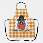 Tablier Chouette pèlerine sur Plaid orange - Bon thanksgiv (Recto)