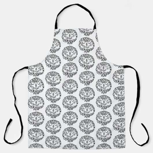 Tablier Chouette tribale noire et blanche (Recto)