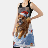Tablier Chow Chow coule en neige avec le Casquette de Noël (Insitu)
