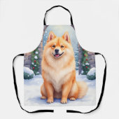 Tablier Chow Chow Cour de pierre enneigé Noël Art (Recto)