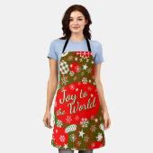 Tablier Christmas Apron – Joy to the World Red & Green (Porté)