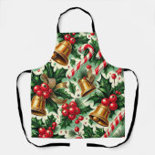 Tablier Christmas Bells holly candy canes art pattern (Recto)