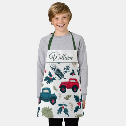 Tablier Christmas Cars Design | Custom Name Kids Apron (Porté)