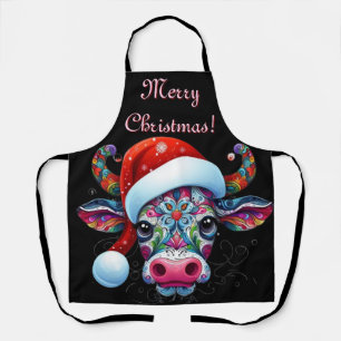 Tablier Christmas Cow Bull Santa Hat Mexicaine Saison