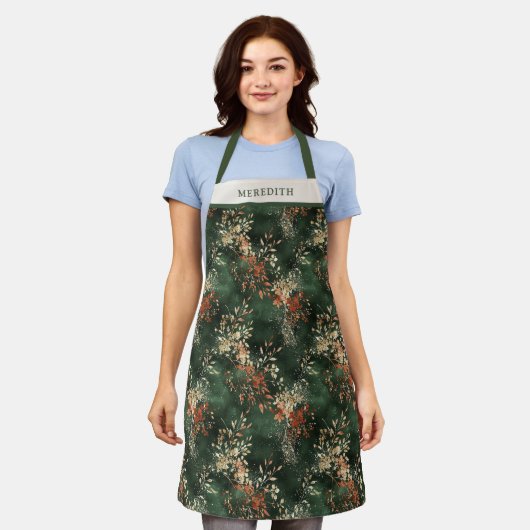 Tablier Christmas Holiday Botanical Personalized (Porté)