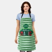 Tablier Christmas Magic Calligraphy Green Pine Trees Funky (Porté)