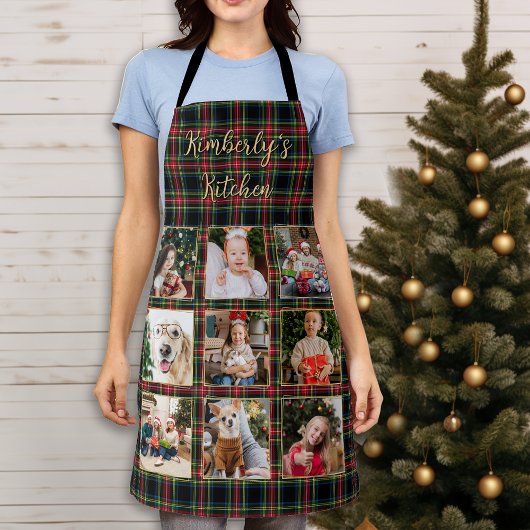 Tablier Christmas Plaid Custom Gold Photo Collage Family