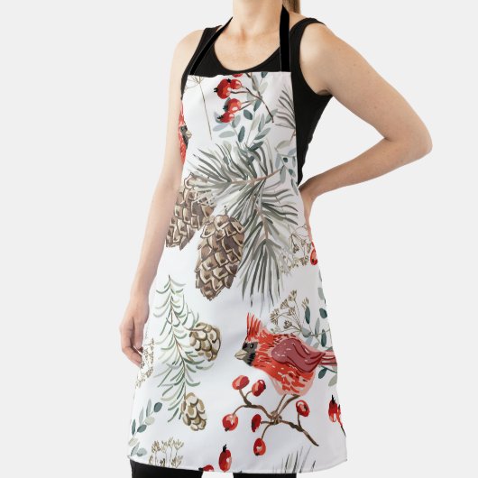 Tablier Christmas seamless pattern, cardinal birds, red be (Insitu)