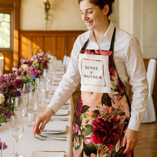 Tablier Chrysanthème romantique sur soie rose délicate