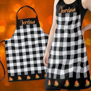 Tablier Chute en noir et blanc En vichy motif et citrouill