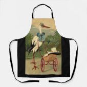 Tablier Cigogne et voiture d'enfant vintage victorien (Recto)