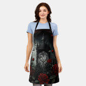 Tablier Cimetière gothique Jardin Rose avec Rouge et Noir (Porté)