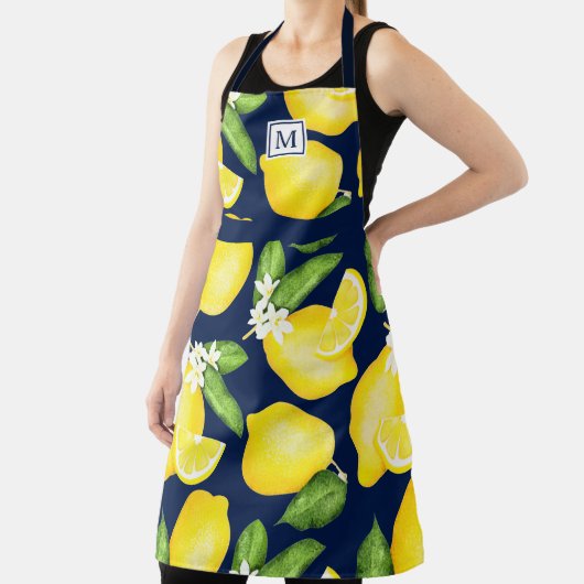 Tablier Citron Monogramme Citrus bleu marine (Insitu)