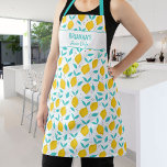 Tablier Citrons à main mignonne Nom personnalisé Texte<br><div class="desc">Un tablier amusant avec un motif ou des citrons dessinés à la main et deux lignes de texte personnalisé. Ajoutez le nom d'une personne, le nom de famille, le nom de l'entreprise ou supprimez le texte et le rectangle et utilisez simplement le motif. Parfait comme cadeau d'anniversaire, stand de limonade,...</div>