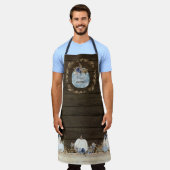 Tablier Citrouille bleu-bleu-blanc aquarelle Bois floral (Porté)