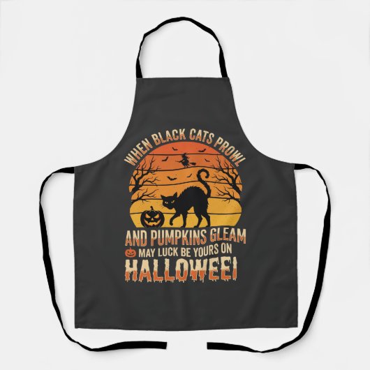 Tablier Citrouille Chat Noir Halloween Design Vectoriel (Recto)