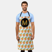 Tablier Citrouille d'aquarelle main Motif noir Monogramme (Porté)