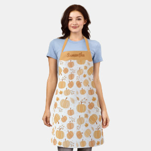 Tablier Citrouille d'automne et Motif pastel de feuilles