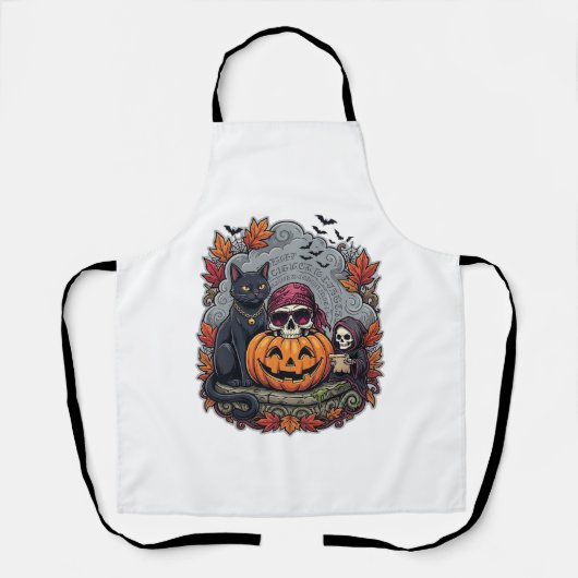 Tablier Citrouille de Halloween Chat Crâne Faucheuse Autom (Recto)