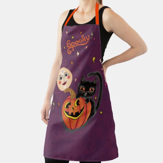 Tablier Citrouille éffrayant Kitten Moon - Violet foncé (Insitu)