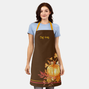 Tablier Citrouille et Feuille Automne Brown Nom du chef