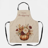 Tablier Citrouille et fleurs d'aquarelle d'automne (Recto)