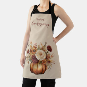 Tablier Citrouille et fleurs d'aquarelle d'automne