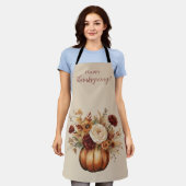Tablier Citrouille et fleurs d'aquarelle d'automne (Porté)