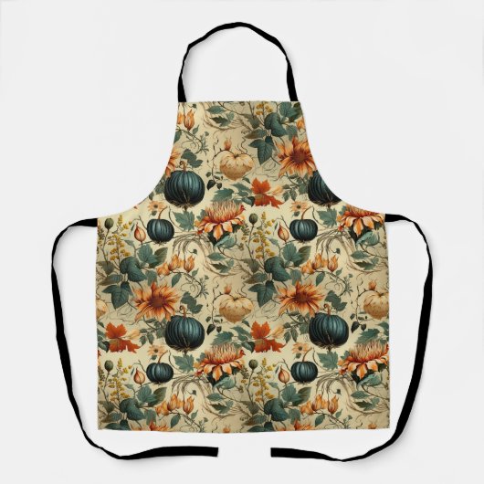 Tablier Citrouille Florale Automne Vintage Teinte Variable (Recto)