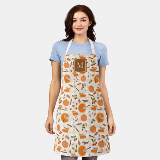 Tablier Citrouille Pie Automne Motif Automne Monogramme in (Porté)