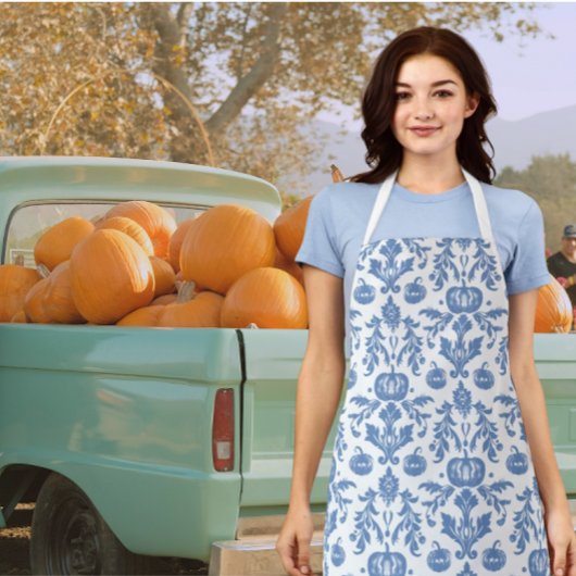 Tablier Citrouilles d'automne bleu blanc de style Chinois 