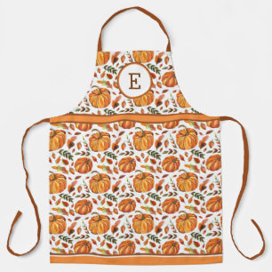 Tablier Citrouilles d'automne et monogramme de feuilles