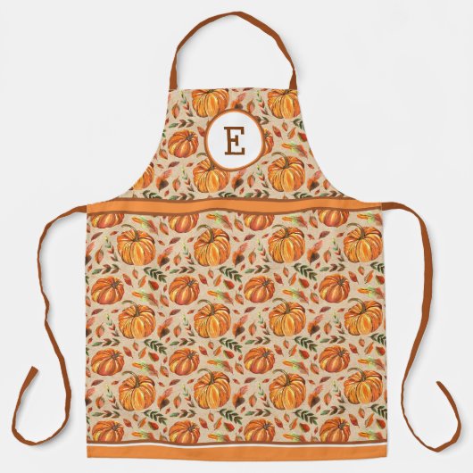 Tablier Citrouilles d'automne et monogramme de feuilles (Recto)
