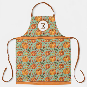 Tablier Citrouilles d'automne et monogramme de feuilles