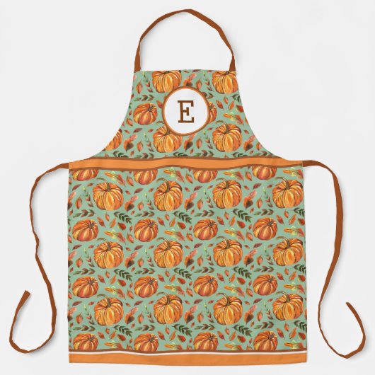 Tablier Citrouilles d'automne et monogramme de feuilles (Recto)
