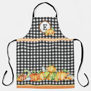 Tablier Citrouilles d'automne sur En vichy noir Monogramme