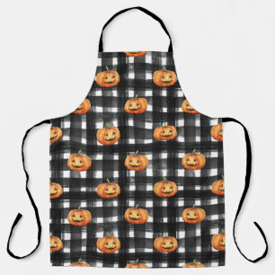 Tablier Citrouilles d'Halloween : À damiers charme.