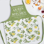 Tablier Citrus Lemons Queen of the Kitchen Name Apron<br><div class="desc">Tablier de chef d'été personnalisé avec un motif d'aquarelle citron d'agrumes,  le titre "reine de la cuisine",  leur nom,  et l'année.</div>