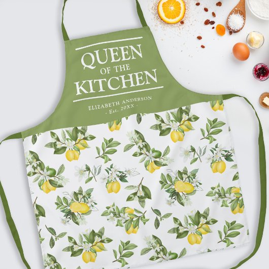 Tablier Citrus Lemons Queen of the Kitchen Name Apron
