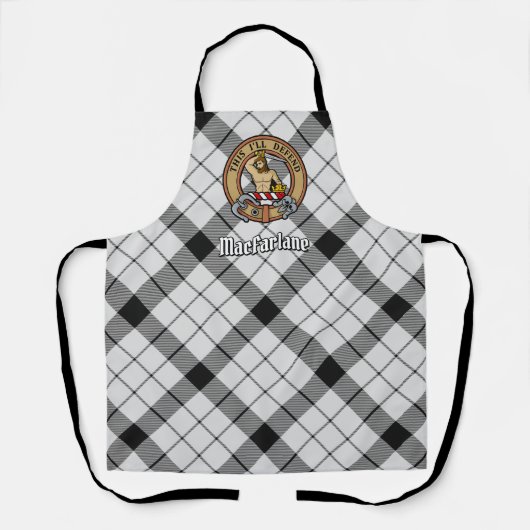 Tablier Clan MacFarlane Crest sur tarte noir et blanc (Recto)