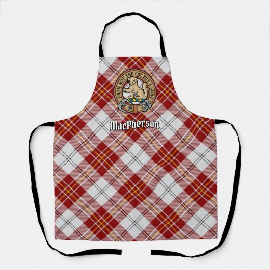 Tablier Clan MacPherson Crest sur robe rouge Tartan Apron (Recto)