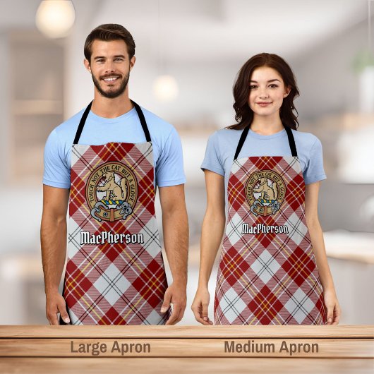 Tablier Clan MacPherson Crest sur robe rouge Tartan Apron