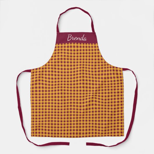 Tablier Classic Bourgogne et jaune Nom personnalisé Apron (Recto)