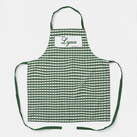 Tablier Classic Green & White Gingham | Personalized Name (Recto)
